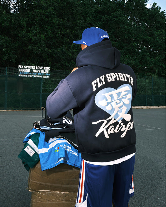 KGK 'Fly Spirits Love Kaizen' Hoodie - In Navy Blue